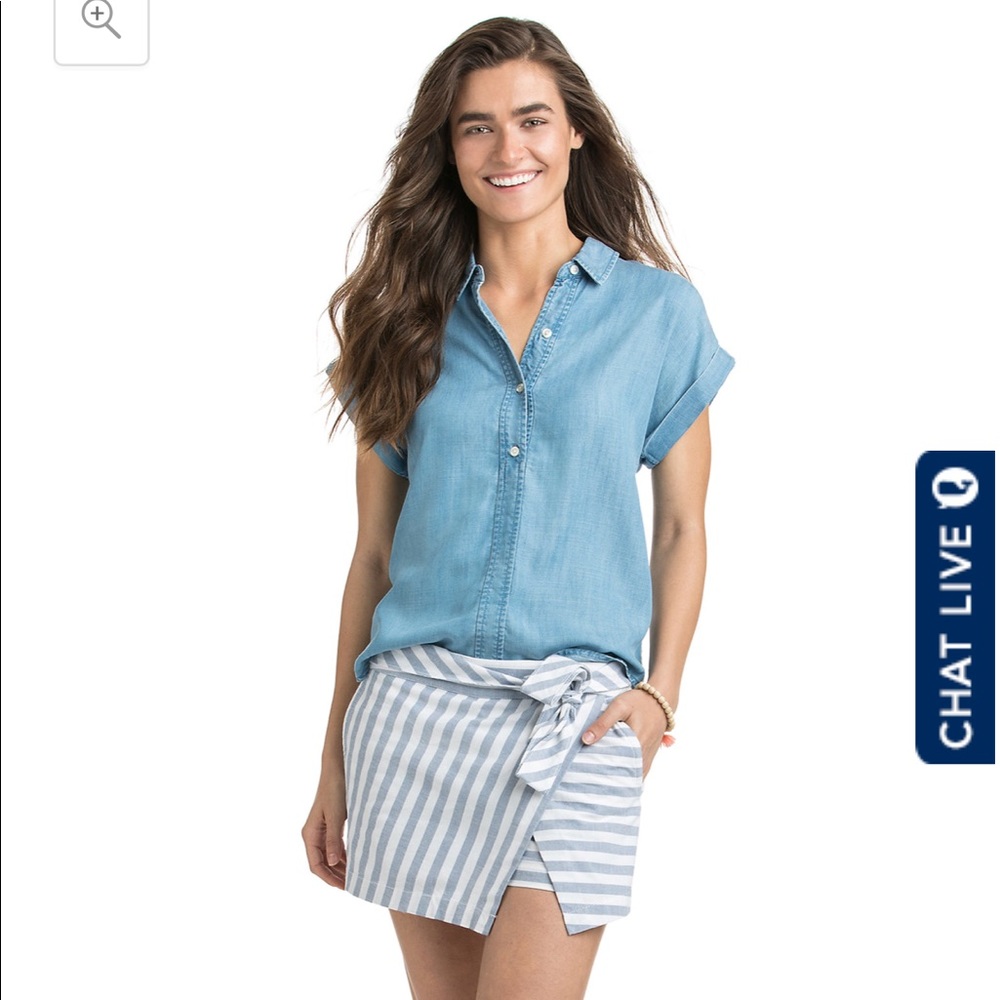 Chambray dolman short sleeve popover